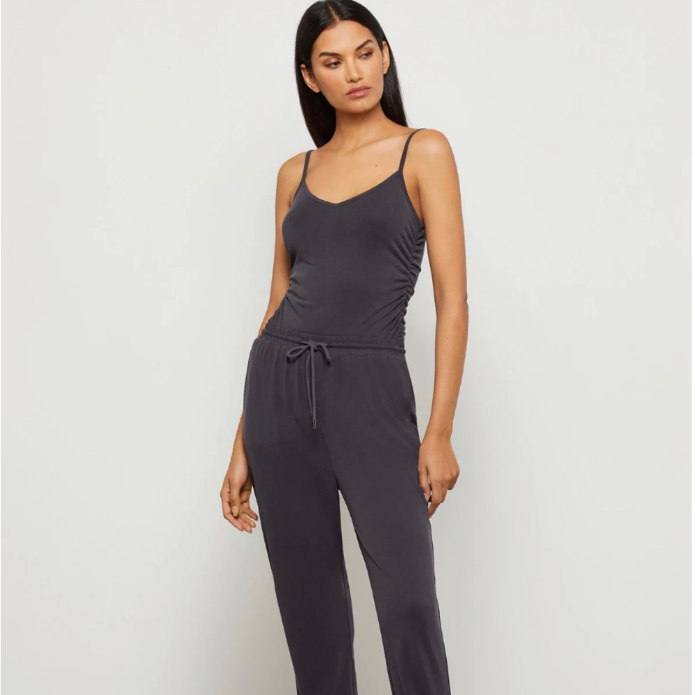 NWT BCBGMaxaria Shirred Modal top, Medium, black / dark grey, adjustable straps